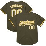Personalized Olive White-Gold Mesh Authentic Throwback Salute To Service Baseball Jersey Team Custom Name and Number
