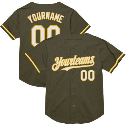 Personalized Olive White-Gold Mesh Authentic Throwback Salute To Service Baseball Jersey Team Custom Name and Number