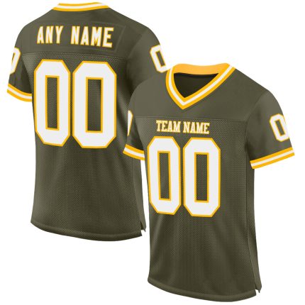 Personalized Olive White-Gold Mesh Authentic Throwback Salute To Service Football Jersey Team Custom Name and Number