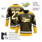 Personalized Olive White-Gold Salute To Service Hockey Lace Neck Jersey Team Custom Name and Number
