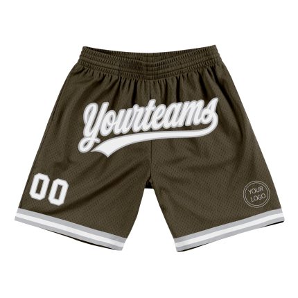 Personalized Olive White-Gray Authentic Throwback Salute To Service Basketball Shorts