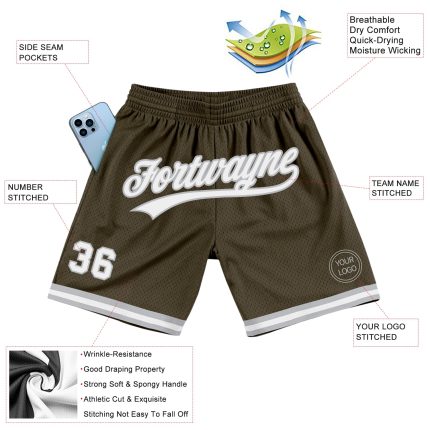 Personalized Olive White-Gray Authentic Throwback Salute To Service Basketball Shorts