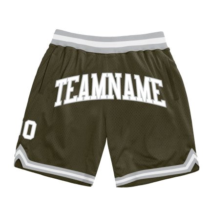 Personalized Olive White-Gray Authentic Throwback Salute To Service Basketball Shorts Team Custom Name and Number
