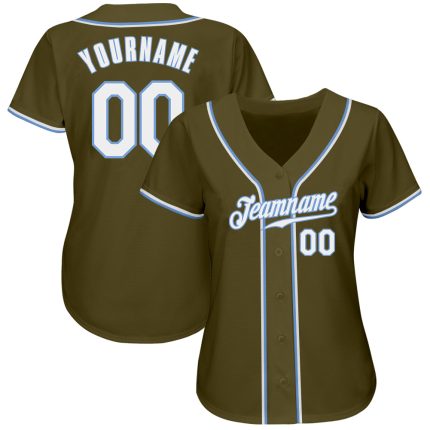 Personalized Olive White-Light Blue Authentic Salute To Service Baseball Jersey Team Custom Name and Number