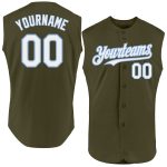 Personalized Olive White-Light Blue Authentic Sleeveless Salute To Service Baseball Jersey Team Custom Name and Number