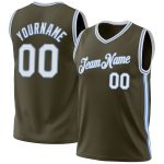 Personalized Olive White-Light Blue Authentic Throwback Salute To Service Basketball Jersey
