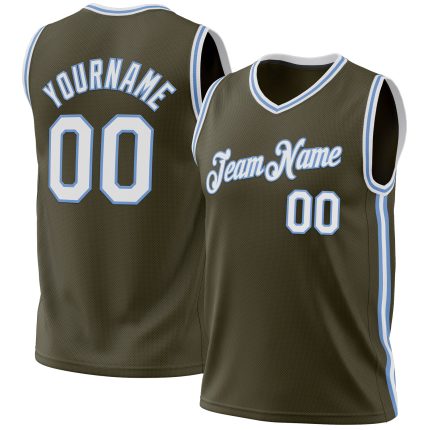 Personalized Olive White-Light Blue Authentic Throwback Salute To Service Basketball Jersey