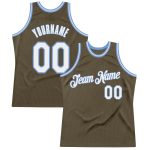 Personalized Olive White-Light Blue Authentic Throwback Salute To Service Basketball Jersey Team Custom Name and Number