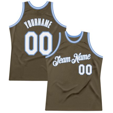 Personalized Olive White-Light Blue Authentic Throwback Salute To Service Basketball Jersey Team Custom Name and Number