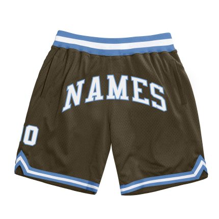 Personalized Olive White-Light Blue Authentic Throwback Salute To Service Basketball Shorts Team Custom Name and Number