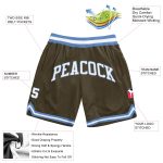 Personalized Olive White-Light Blue Authentic Throwback Salute To Service Basketball Shorts Team Custom Name and Number