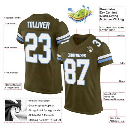 Personalized Olive White-Light Blue Mesh Authentic Salute To Service Football Jersey Team Custom Name and Number