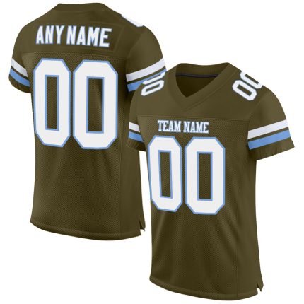 Personalized Olive White-Light Blue Mesh Authentic Salute To Service Football Jersey Team Custom Name and Number