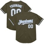 Personalized Olive White-Light Blue Mesh Authentic Throwback Salute To Service Baseball Jersey Team Custom Name and Number