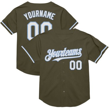 Personalized Olive White-Light Blue Mesh Authentic Throwback Salute To Service Baseball Jersey Team Custom Name and Number