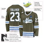 Personalized Olive White-Light Blue Salute To Service Hockey Jersey Team Custom Name and Number