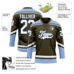Personalized Olive White-Light Blue Salute To Service Hockey Lace Neck Jersey Team Custom Name and Number