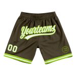 Personalized Olive White-Neon Green Authentic Throwback Salute To Service Basketball Shorts Team Custom Name and Number
