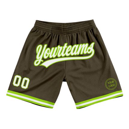 Personalized Olive White-Neon Green Authentic Throwback Salute To Service Basketball Shorts Team Custom Name and Number