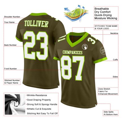 Personalized Olive White-Neon Green Mesh Authentic Salute To Service Football Jersey Team Custom Name and Number