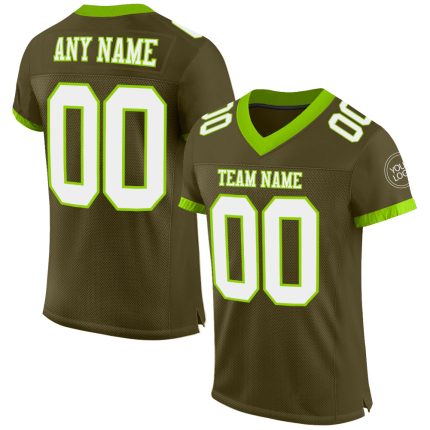 Personalized Olive White-Neon Green Mesh Authentic Salute To Service Football Jersey Team Custom Name and Number