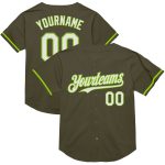 Personalized Olive White-Neon Green Mesh Authentic Throwback Salute To Service Baseball Jersey Team Custom Name and Number