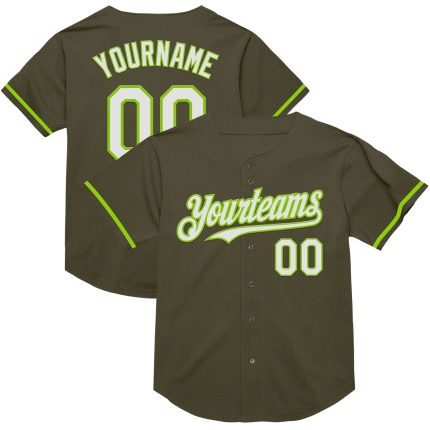 Personalized Olive White-Neon Green Mesh Authentic Throwback Salute To Service Baseball Jersey Team Custom Name and Number