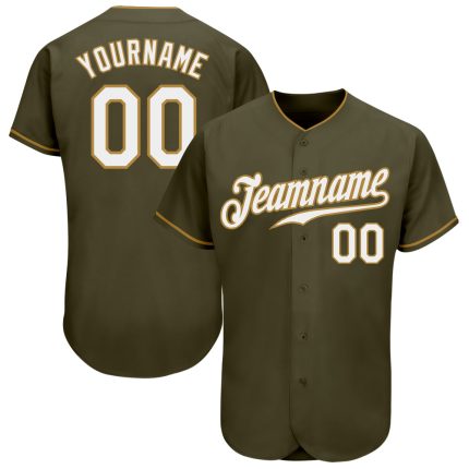 Personalized Olive White-Old Gold Authentic Salute To Service Baseball Jersey Team Custom Name and Number