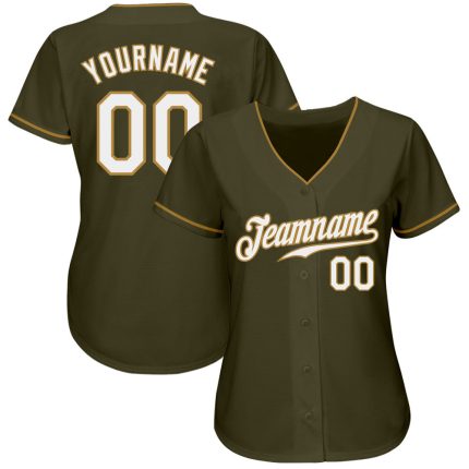 Personalized Olive White-Old Gold Authentic Salute To Service Baseball Jersey Team Custom Name and Number