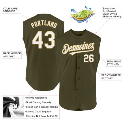 Personalized Olive White-Old Gold Authentic Sleeveless Salute To Service Baseball Jersey Team Custom Name and Number