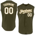 Personalized Olive White-Old Gold Authentic Sleeveless Salute To Service Baseball Jersey Team Custom Name and Number