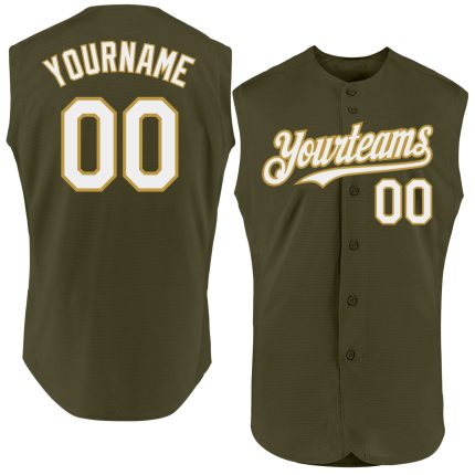 Personalized Olive White-Old Gold Authentic Sleeveless Salute To Service Baseball Jersey Team Custom Name and Number