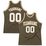 Personalized Olive White-Old Gold Authentic Throwback Salute To Service Basketball Jersey
