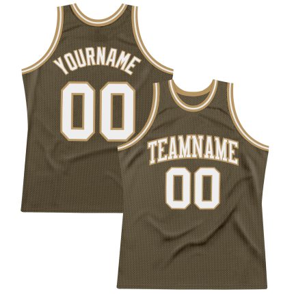 Personalized Olive White-Old Gold Authentic Throwback Salute To Service Basketball Jersey