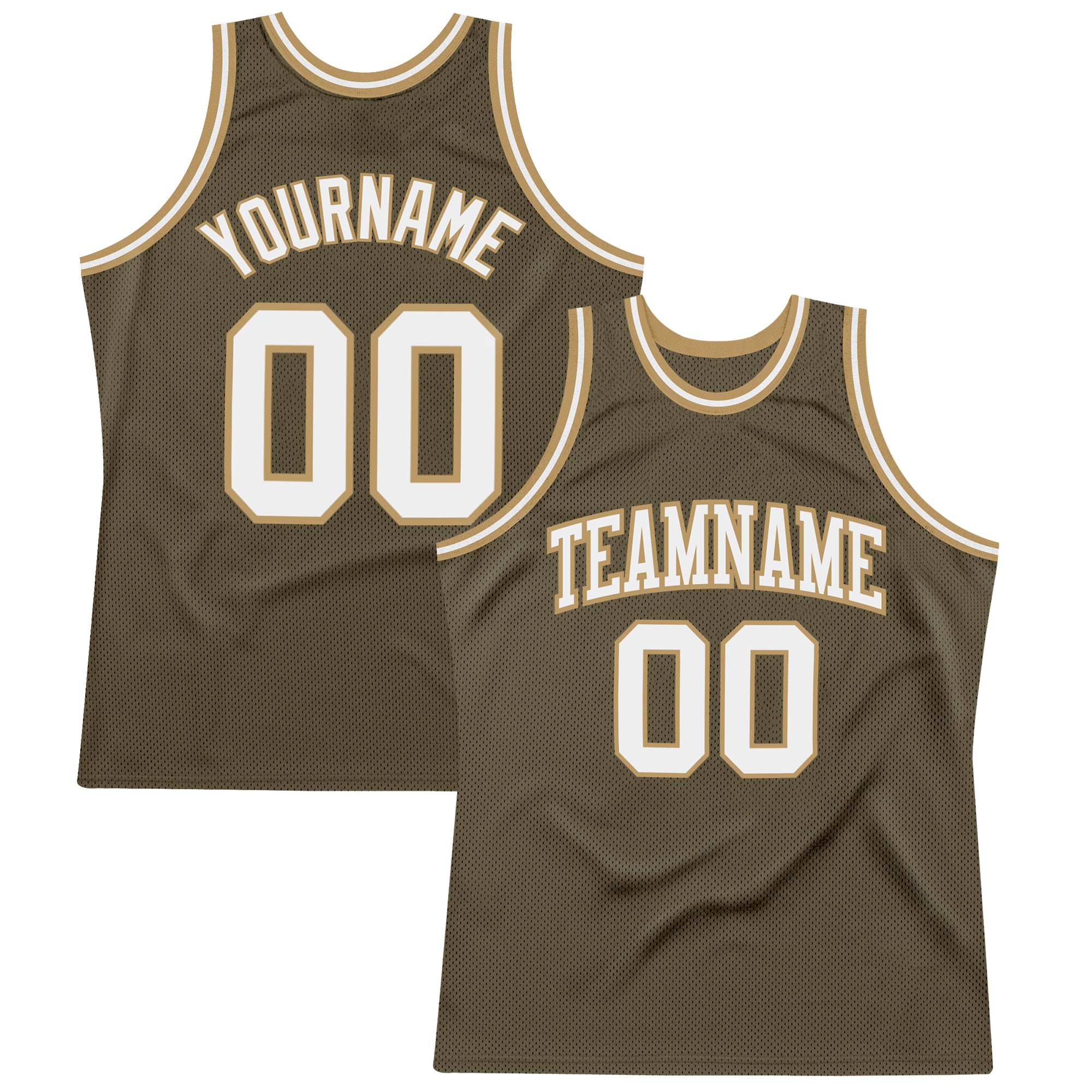 Personalized Olive White-Old Gold Authentic Throwback Salute To Service Basketball Jersey