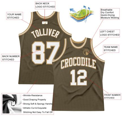 Personalized Olive White-Old Gold Authentic Throwback Salute To Service Basketball Jersey