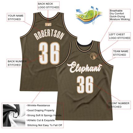 Personalized Olive White-Old Gold Authentic Throwback Salute To Service Basketball Jersey Team Custom Name and Number