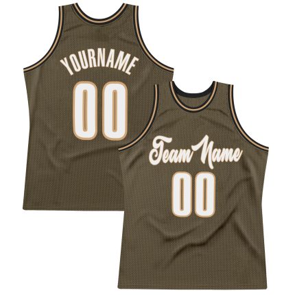 Personalized Olive White-Old Gold Authentic Throwback Salute To Service Basketball Jersey Team Custom Name and Number