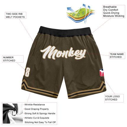 Personalized Olive White-Old Gold Authentic Throwback Salute To Service Basketball Shorts Team Custom Name and Number