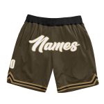 Personalized Olive White-Old Gold Authentic Throwback Salute To Service Basketball Shorts Team Custom Name and Number