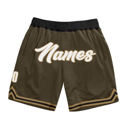 Personalized Olive White-Old Gold Authentic Throwback Salute To Service Basketball Shorts Team Custom Name and Number
