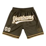 Personalized Olive White Old Gold-Black Authentic Throwback Salute To Service Basketball Shorts Team Custom Name and Number