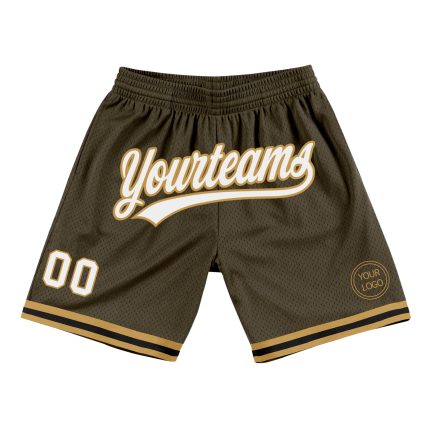 Personalized Olive White Old Gold-Black Authentic Throwback Salute To Service Basketball Shorts Team Custom Name and Number