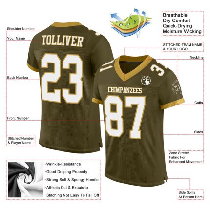 Personalized Olive White-Old Gold Mesh Authentic Salute To Service Football Jersey