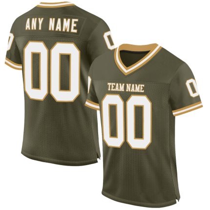 Personalized Olive White-Old Gold Mesh Authentic Throwback Salute To Service Football Jersey Team Custom Name and Number