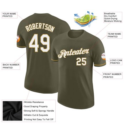 Personalized Olive White-Old Gold Performance Salute To Service T-Shirt Team Custom Name and Number