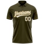 Personalized Olive White-Old Gold Performance Vapor Salute To Service Golf Polo Shirt Team Custom Name and Number