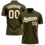 Personalized Olive White-Old Gold Performance Vapor Salute To Service Golf Polo Shirt Team Custom Name and Number
