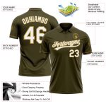Personalized Olive White-Old Gold Performance Vapor Salute To Service Golf Polo Shirt Team Custom Name and Number