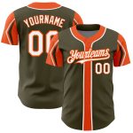 Personalized Olive White-Orange 3 Colors Arm Shapes Authentic Salute To Service Baseball Jersey Team Custom Name and Number